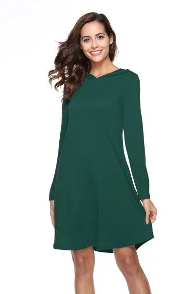 Long sleeve dress with hood plain colored