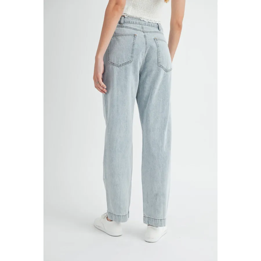 MABLE Pleated Front Detail Straight Jeans