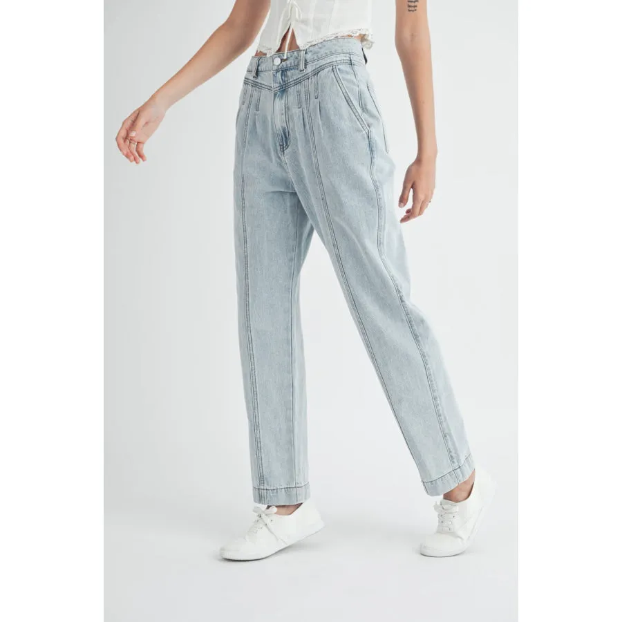 MABLE Pleated Front Detail Straight Jeans