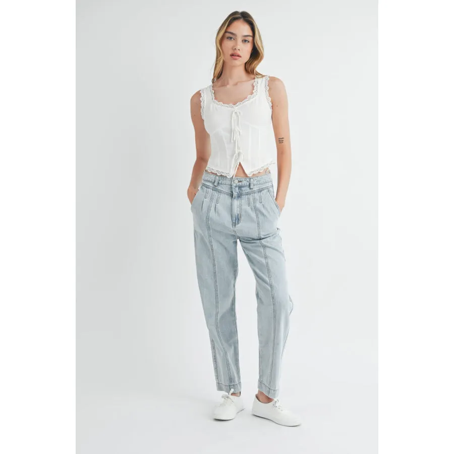 MABLE Pleated Front Detail Straight Jeans