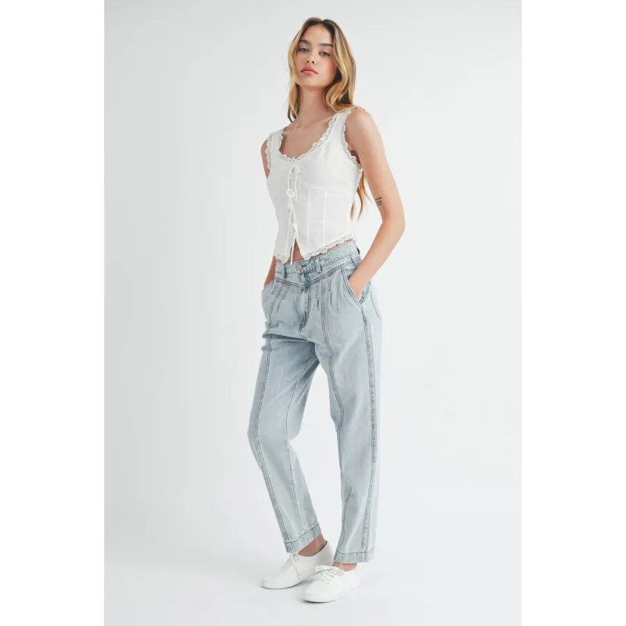 MABLE Pleated Front Detail Straight Jeans