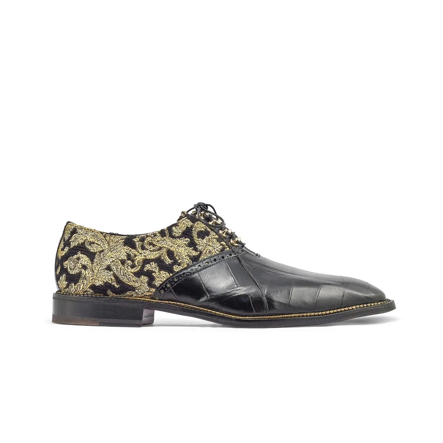 Mauri 4936 Smooth Men's Shoes Black & Gold Exotic Alligator / Didier Fabric Oxfords (MA5361)