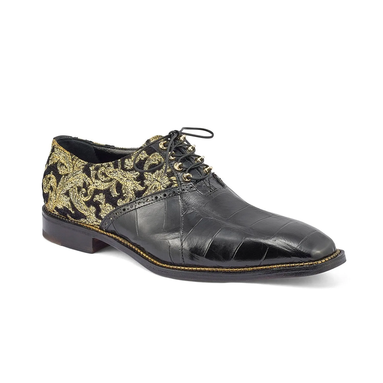 Mauri 4936 Smooth Men's Shoes Black & Gold Exotic Alligator / Didier Fabric Oxfords (MA5361)