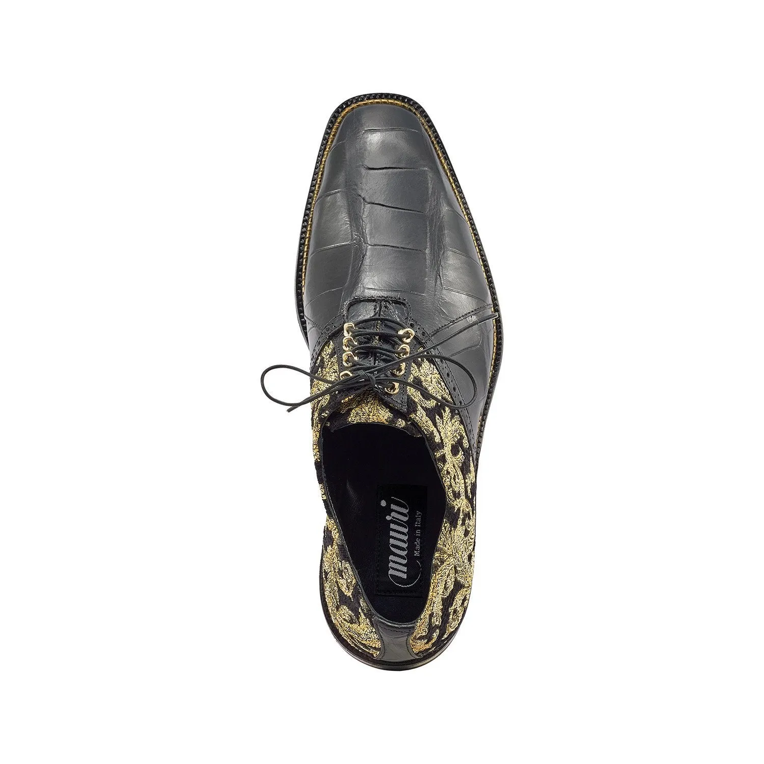 Mauri 4936 Smooth Men's Shoes Black & Gold Exotic Alligator / Didier Fabric Oxfords (MA5361)