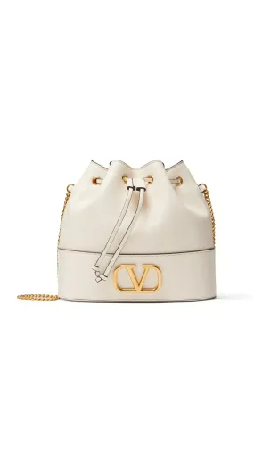 Mini Bucket Bag in Nappa with Vlogo Signature Chain - Light Ivory