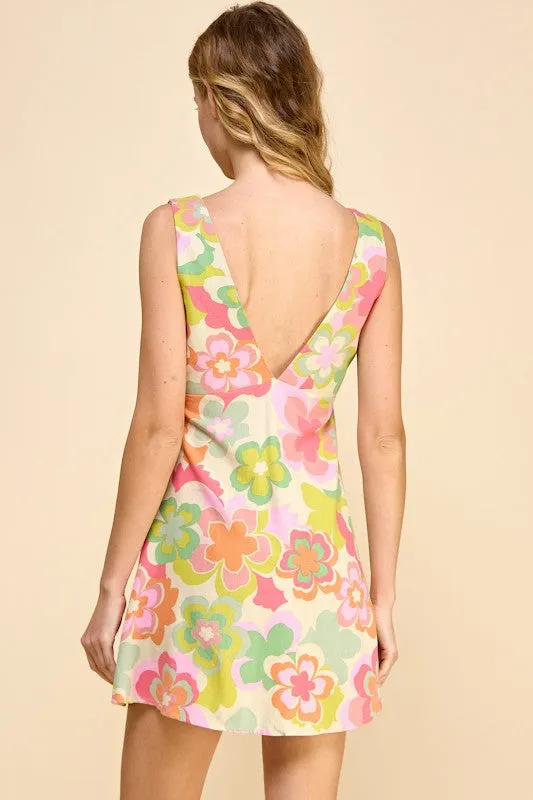 MOD POP FLOWER V-NECK DRESS