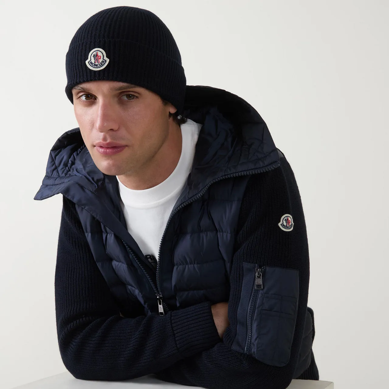 MONCLER Logo Beanie Hat - Navy