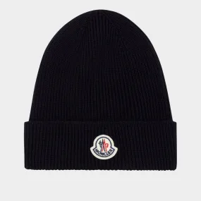 MONCLER Logo Beanie Hat - Navy