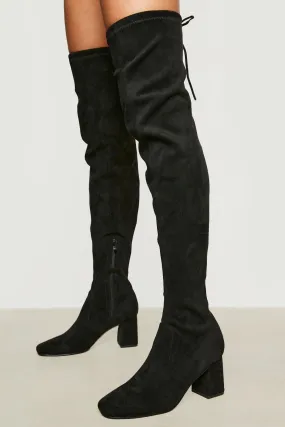 Over The Knee Tie Detail Block Heeled Boot