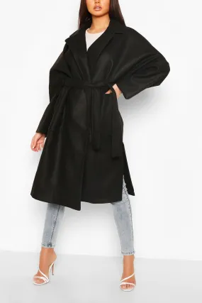 Oversized Belted Wool Look Coat