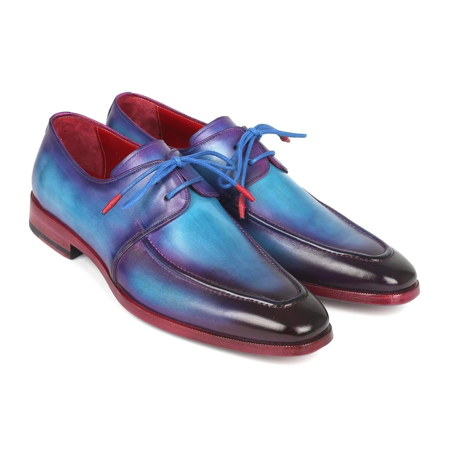 Paul Parkman 23SX84 Men's Shoes Turquoise & Purple Calf-Skin Leather Apron Derby Oxfords (PM6318)