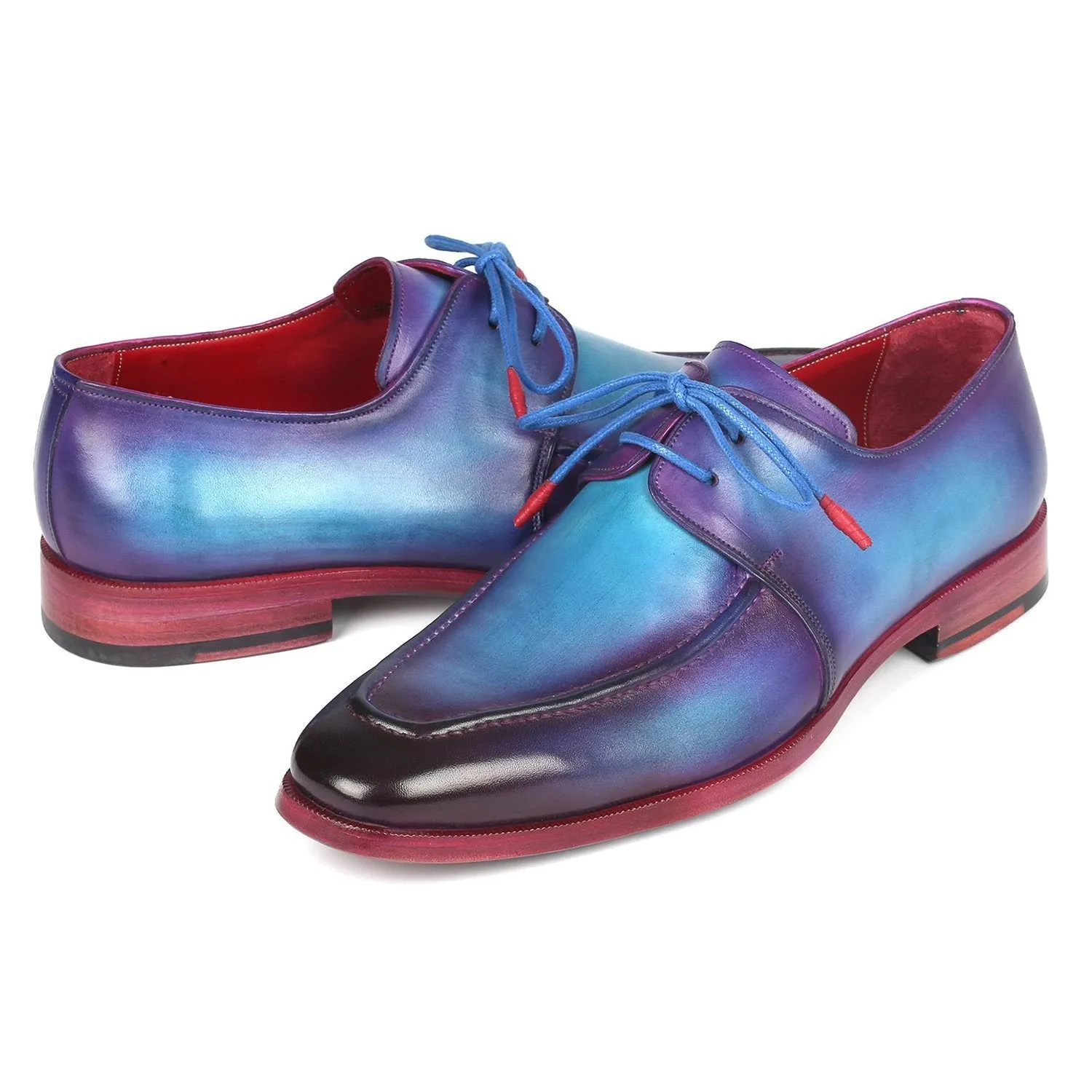 Paul Parkman 23SX84 Men's Shoes Turquoise & Purple Calf-Skin Leather Apron Derby Oxfords (PM6318)