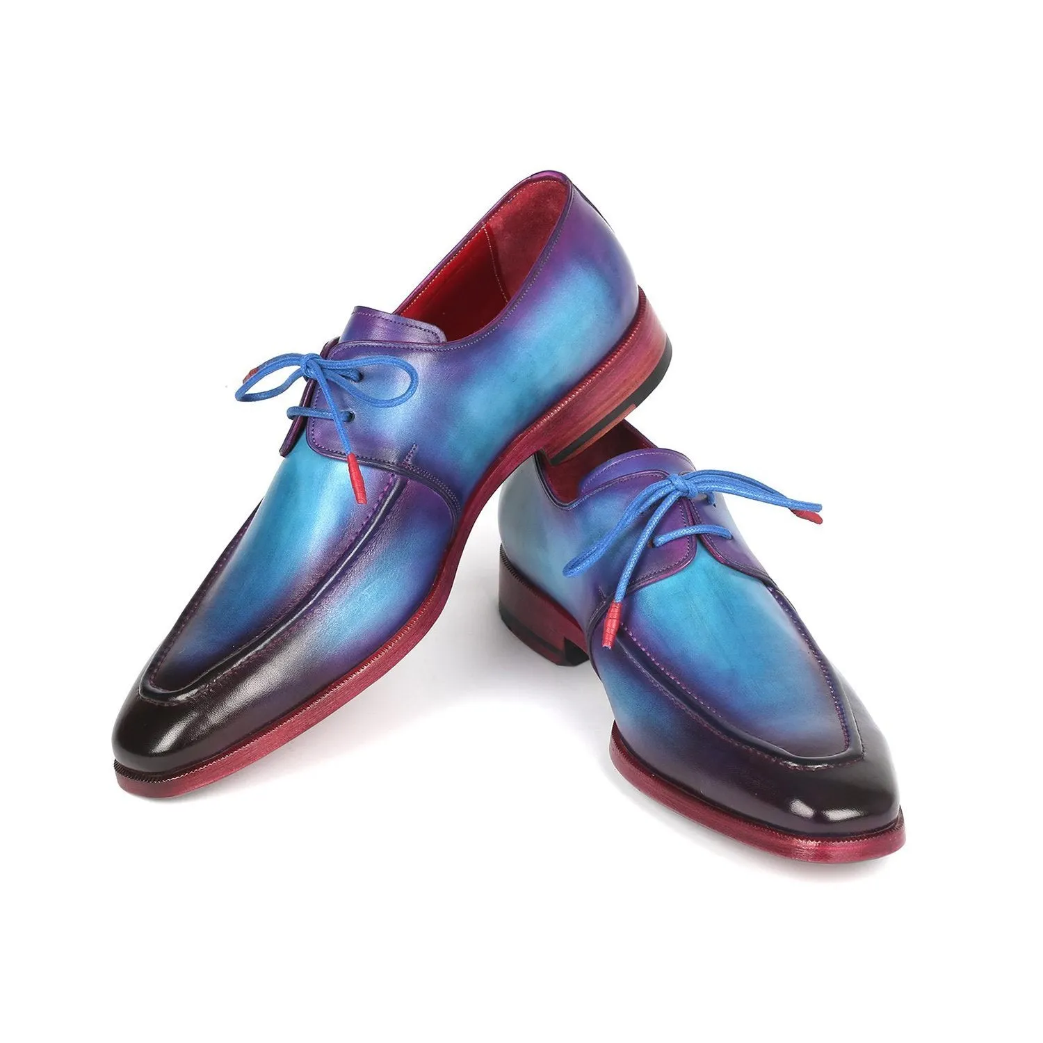 Paul Parkman 23SX84 Men's Shoes Turquoise & Purple Calf-Skin Leather Apron Derby Oxfords (PM6318)