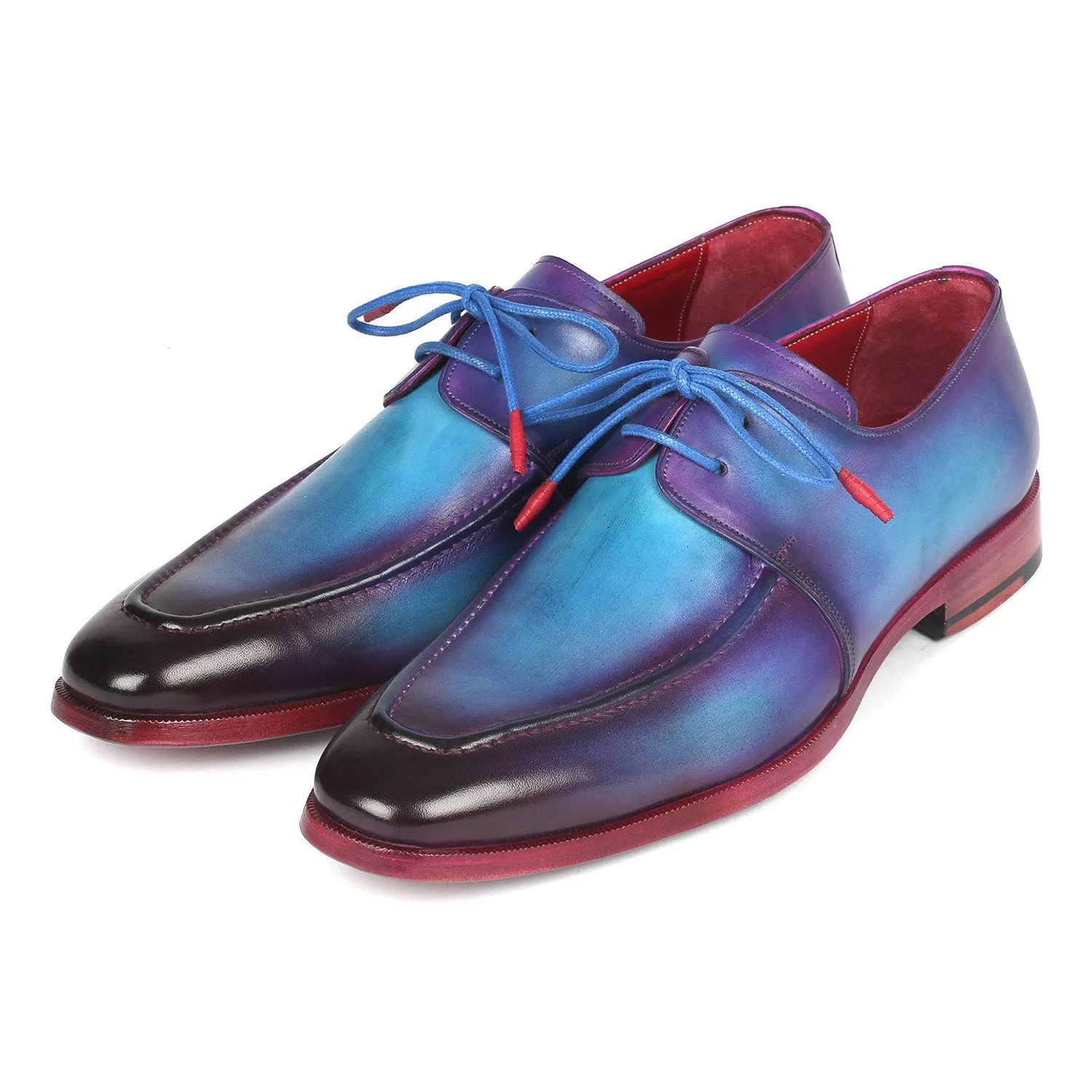 Paul Parkman 23SX84 Men's Shoes Turquoise & Purple Calf-Skin Leather Apron Derby Oxfords (PM6318)