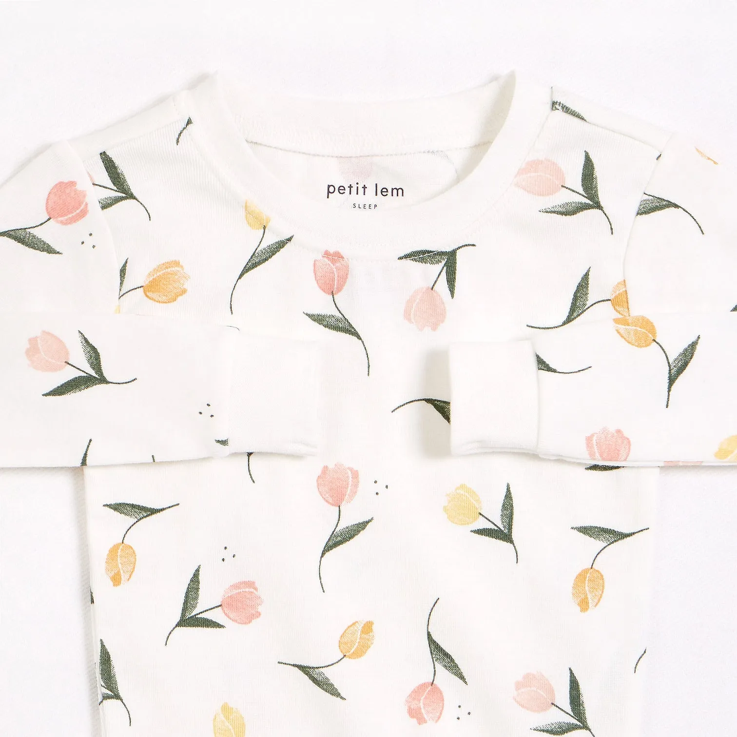 Petit Lem Tulips Print on Off-White PJ Set