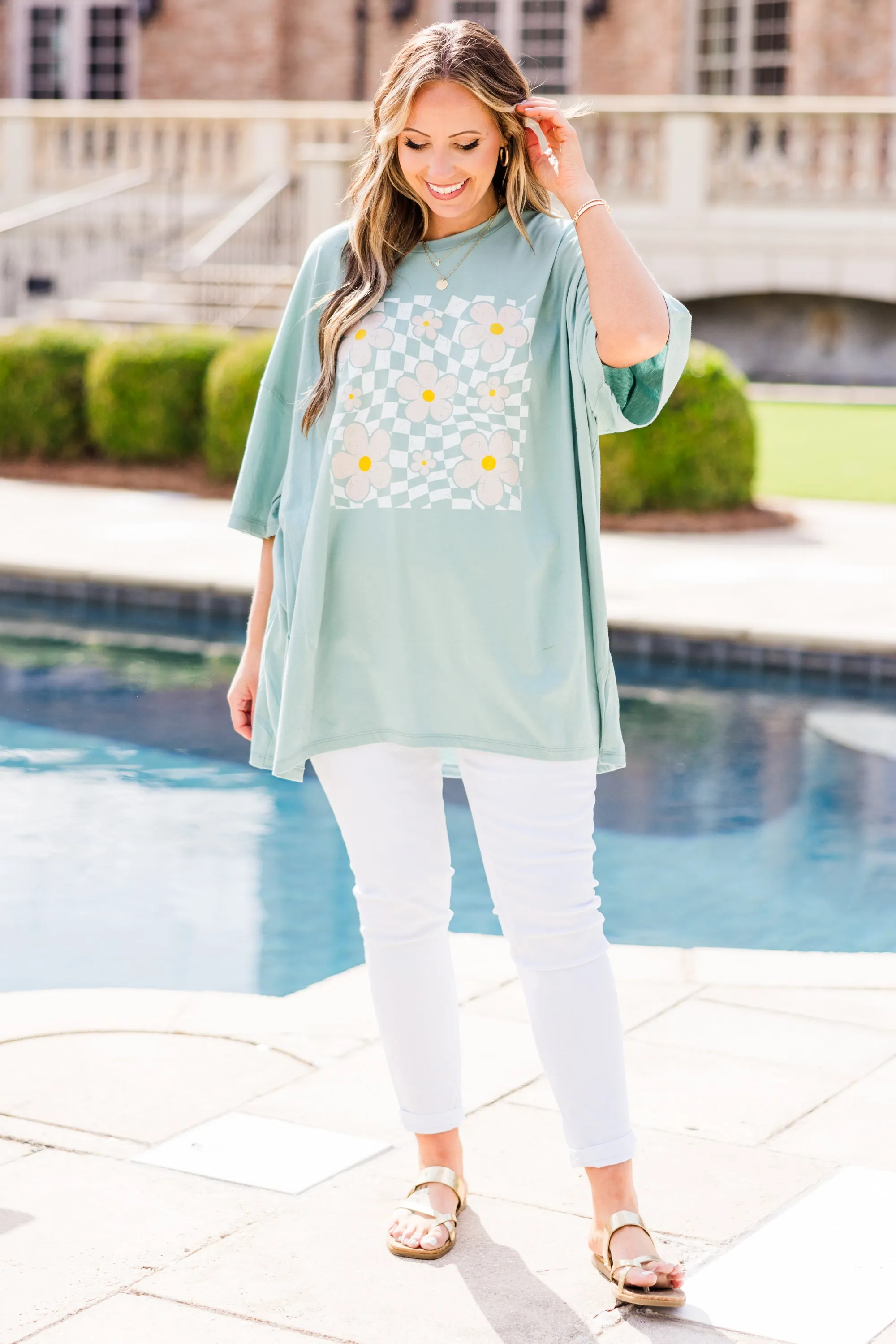 Picking Flowers Boyfriend Tee, Dusty Green