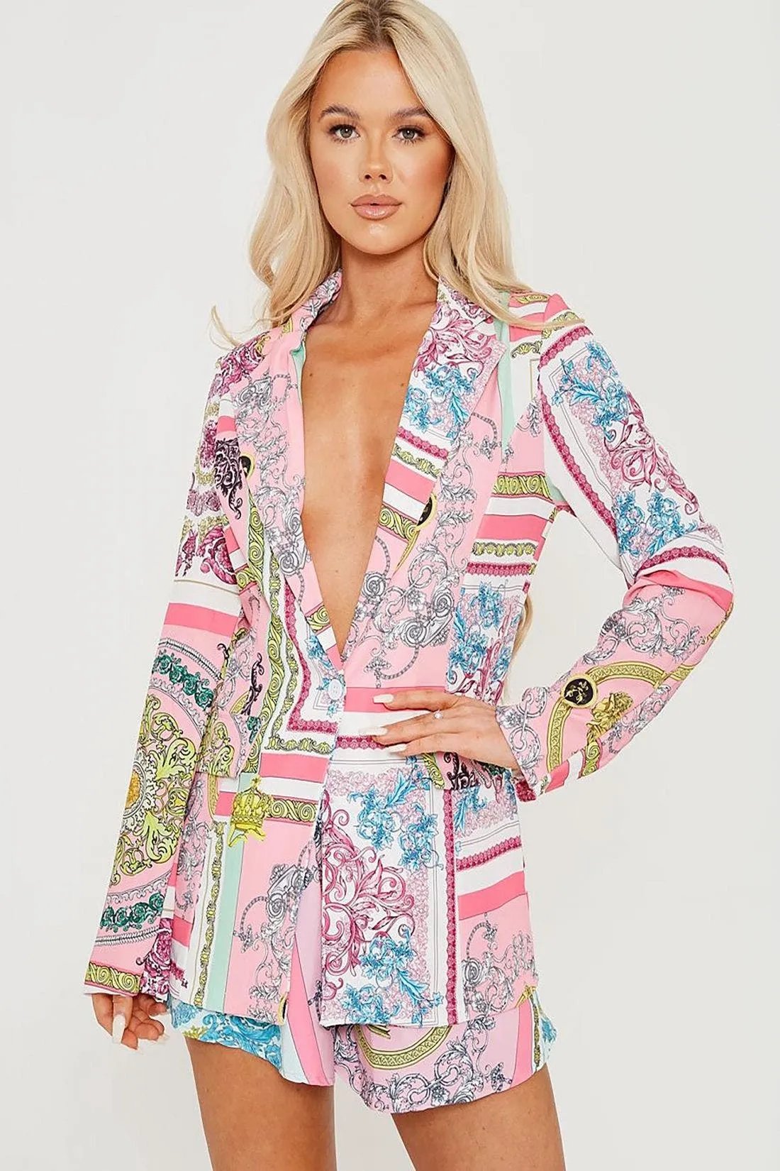 Pink Baroque Printed Blazer Jacket