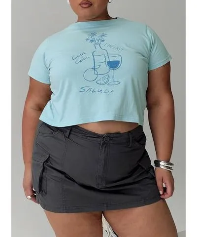 Princess Polly Curve Cheers To You Tee Blue Curve