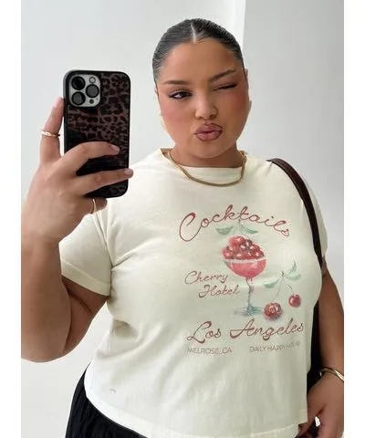 Princess Polly Curve Cherry Cocktails Tee Cream Curve