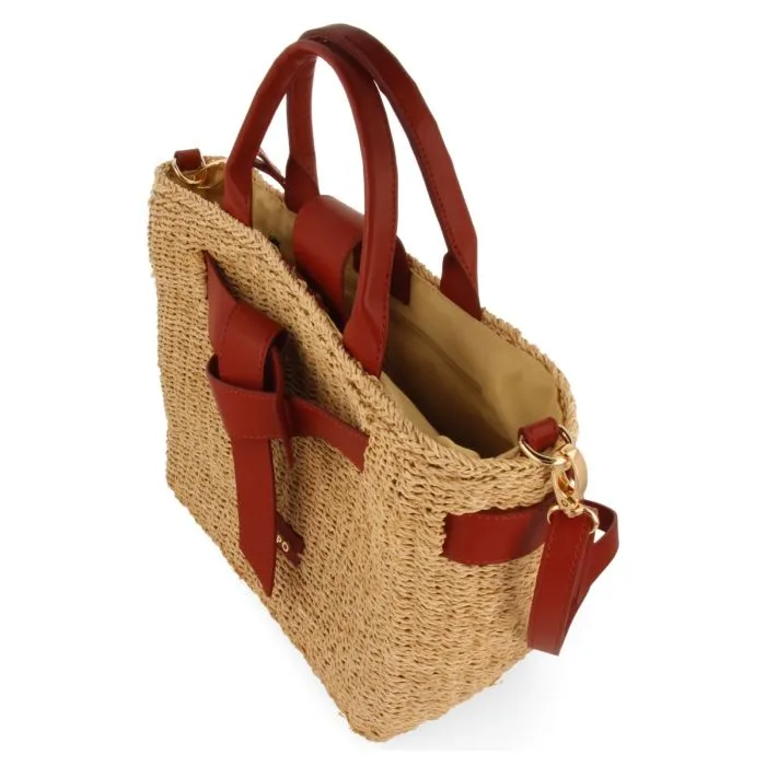 RAFFIA CROSSBODY BAG WITH BOW AND DETAILS IN LEATHER COLOR GREKAN