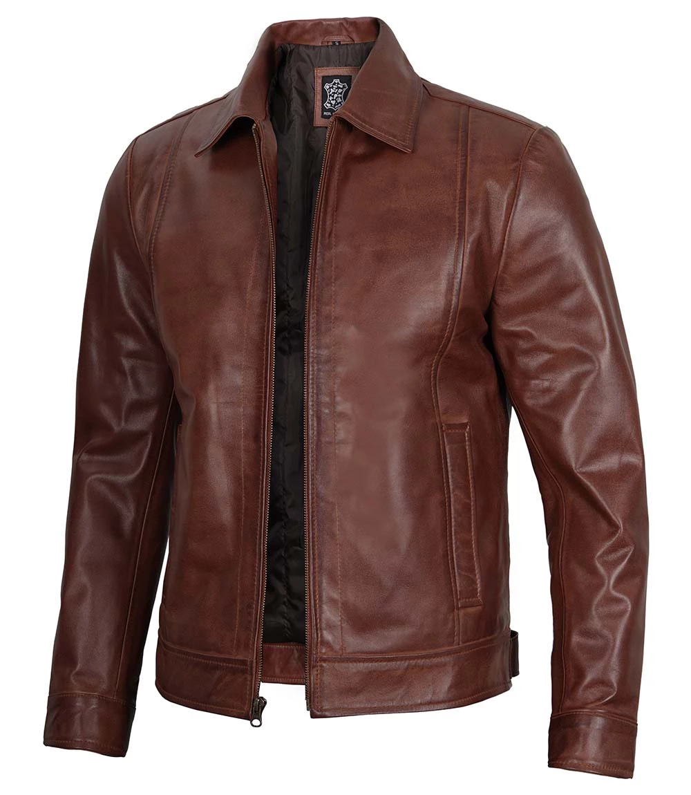 Reeves Men's Harrington Brown Real Leather Jacket