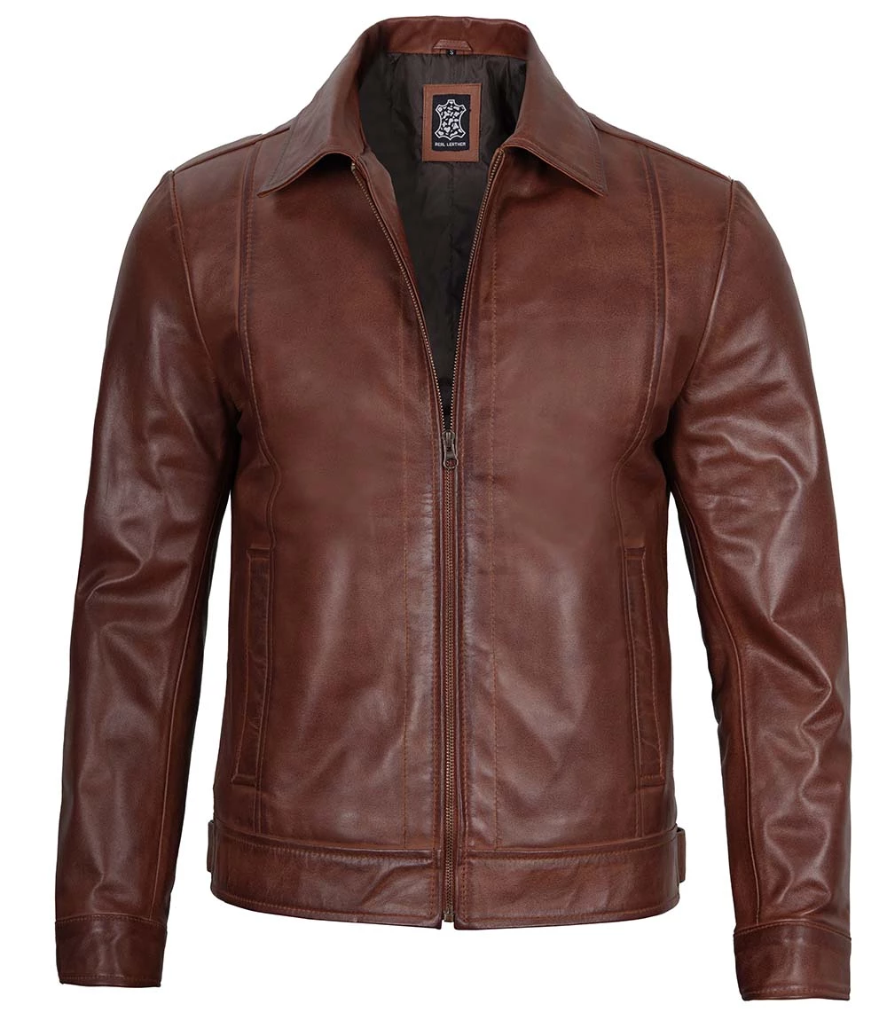 Reeves Men's Harrington Brown Real Leather Jacket