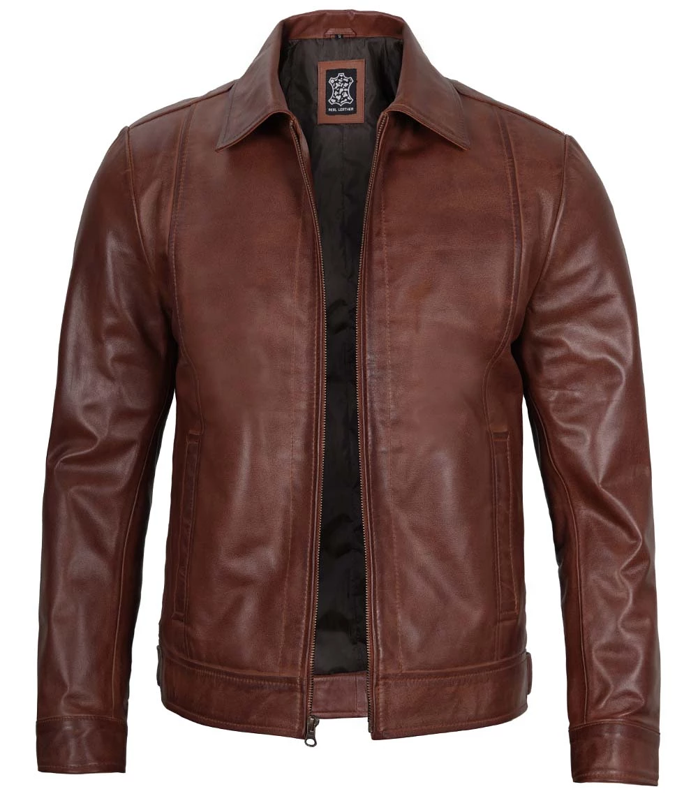 Reeves Men's Harrington Brown Real Leather Jacket