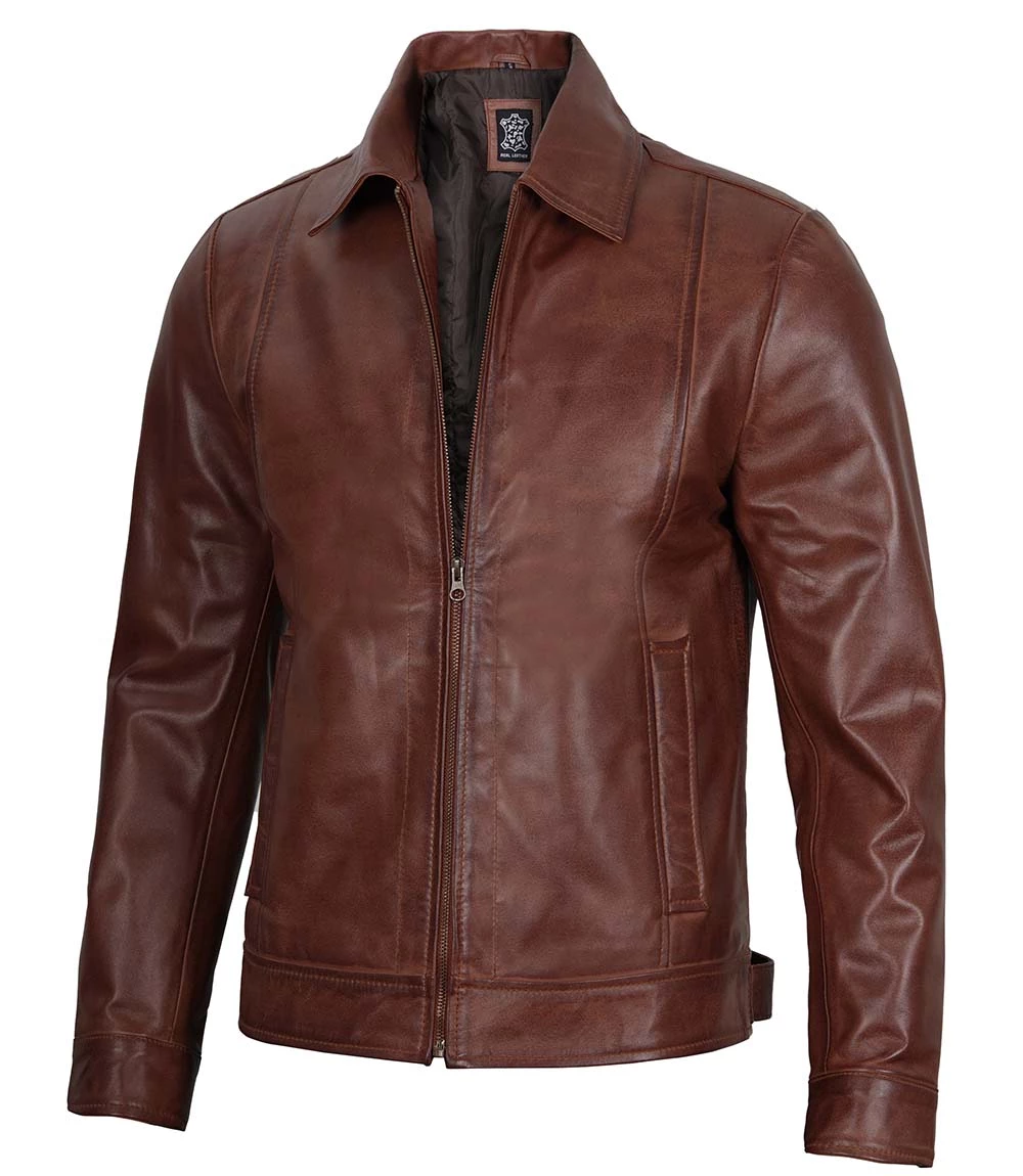 Reeves Men's Harrington Brown Real Leather Jacket