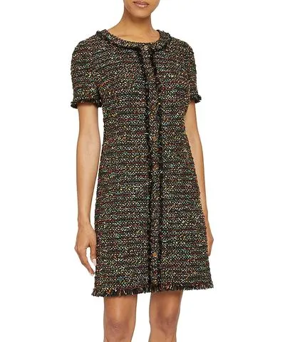 Santorelli Short Sleeve Tweed Dress