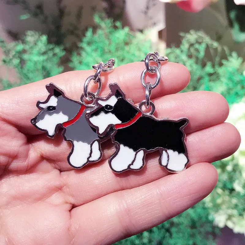 Schnauzer Dogs Keychain Jewelry for Bag Charm Pendants Car Key Gift