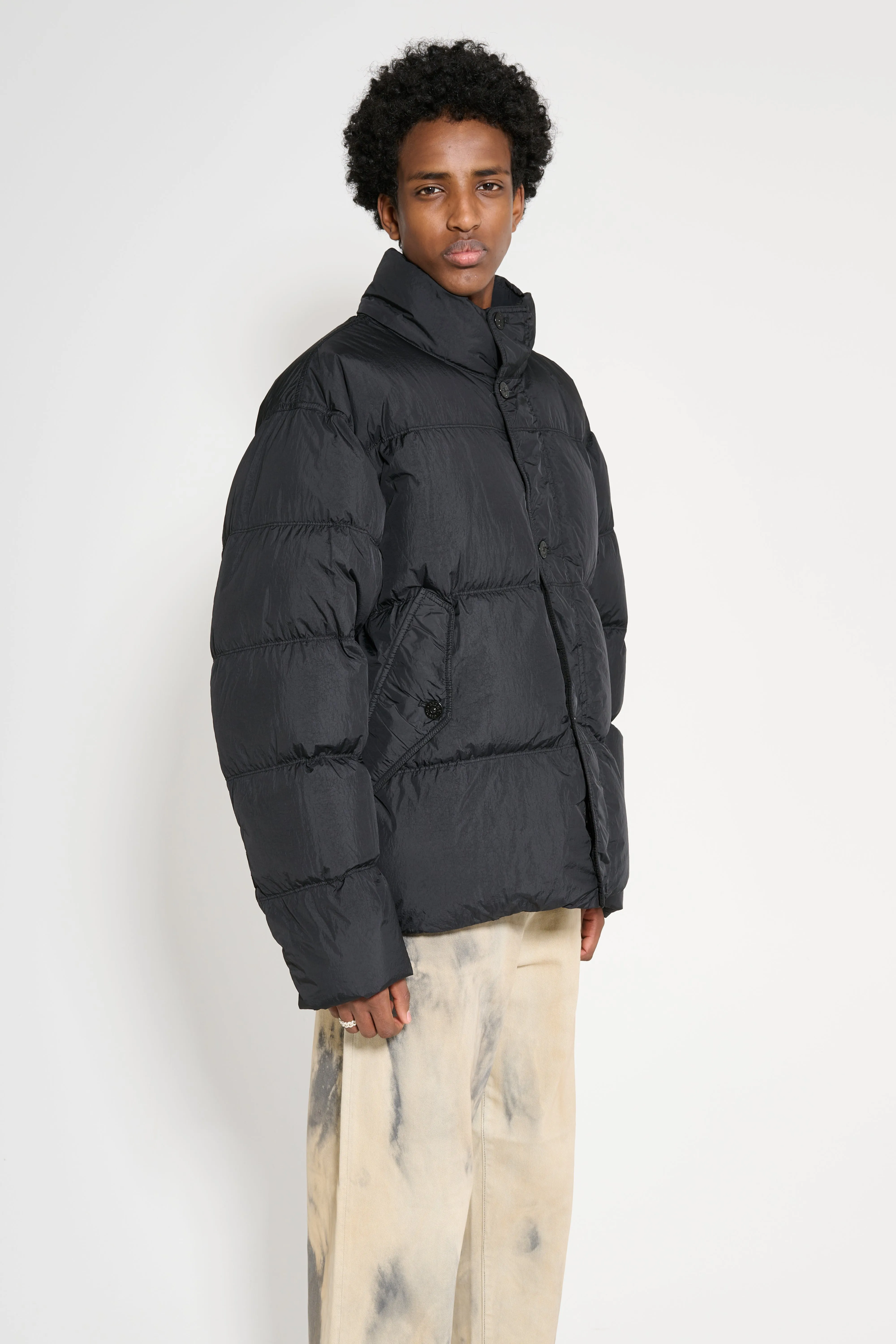 Stone Island GD Crinkle Reps Down Jacket Black