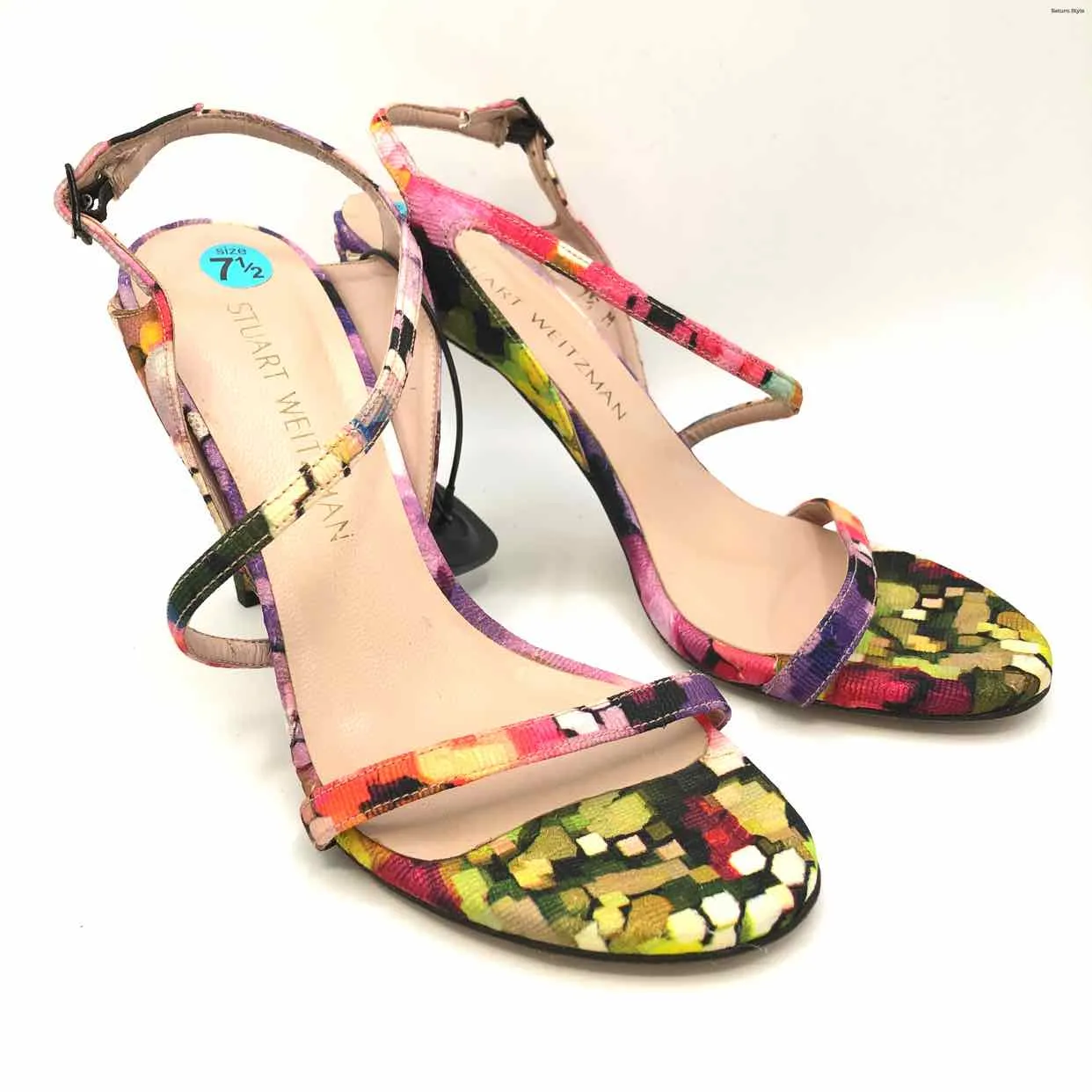 STUART WEITZMAN Purple Pink Multi Made in Spain Print Heels Shoes