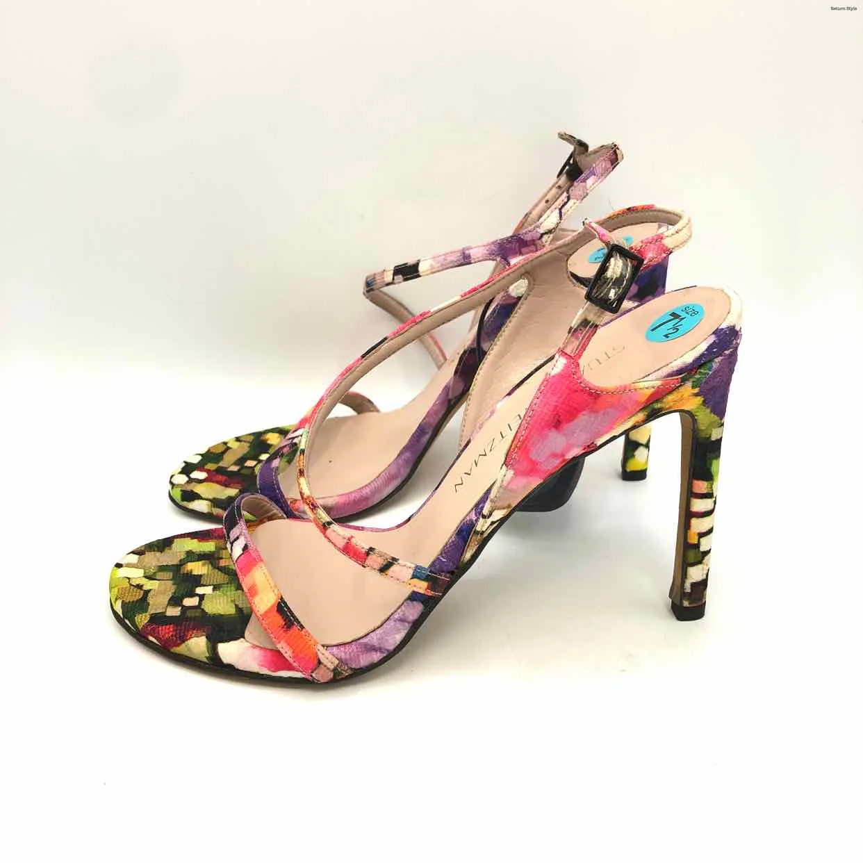 STUART WEITZMAN Purple Pink Multi Made in Spain Print Heels Shoes