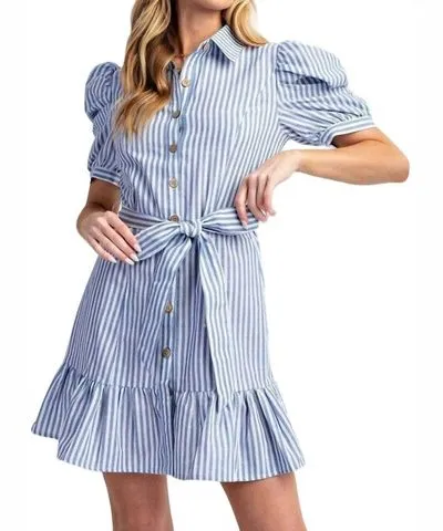 Sweet Generis Cotton Striped Belted Shirt Dress