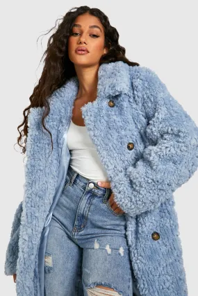 Textured Faux Fur Belted Coat