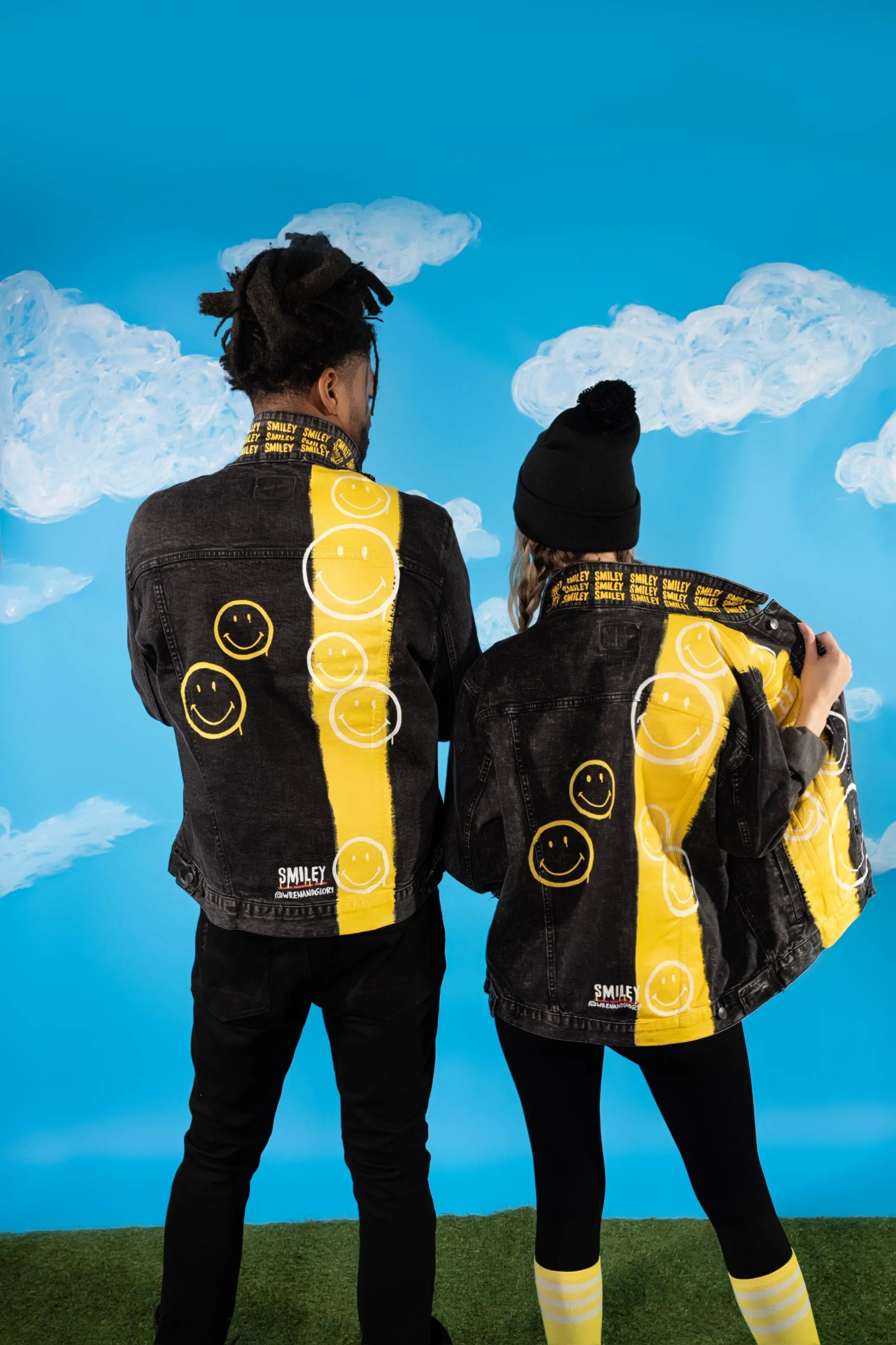 'The Smiley (Black) Denim' Painted Jacket