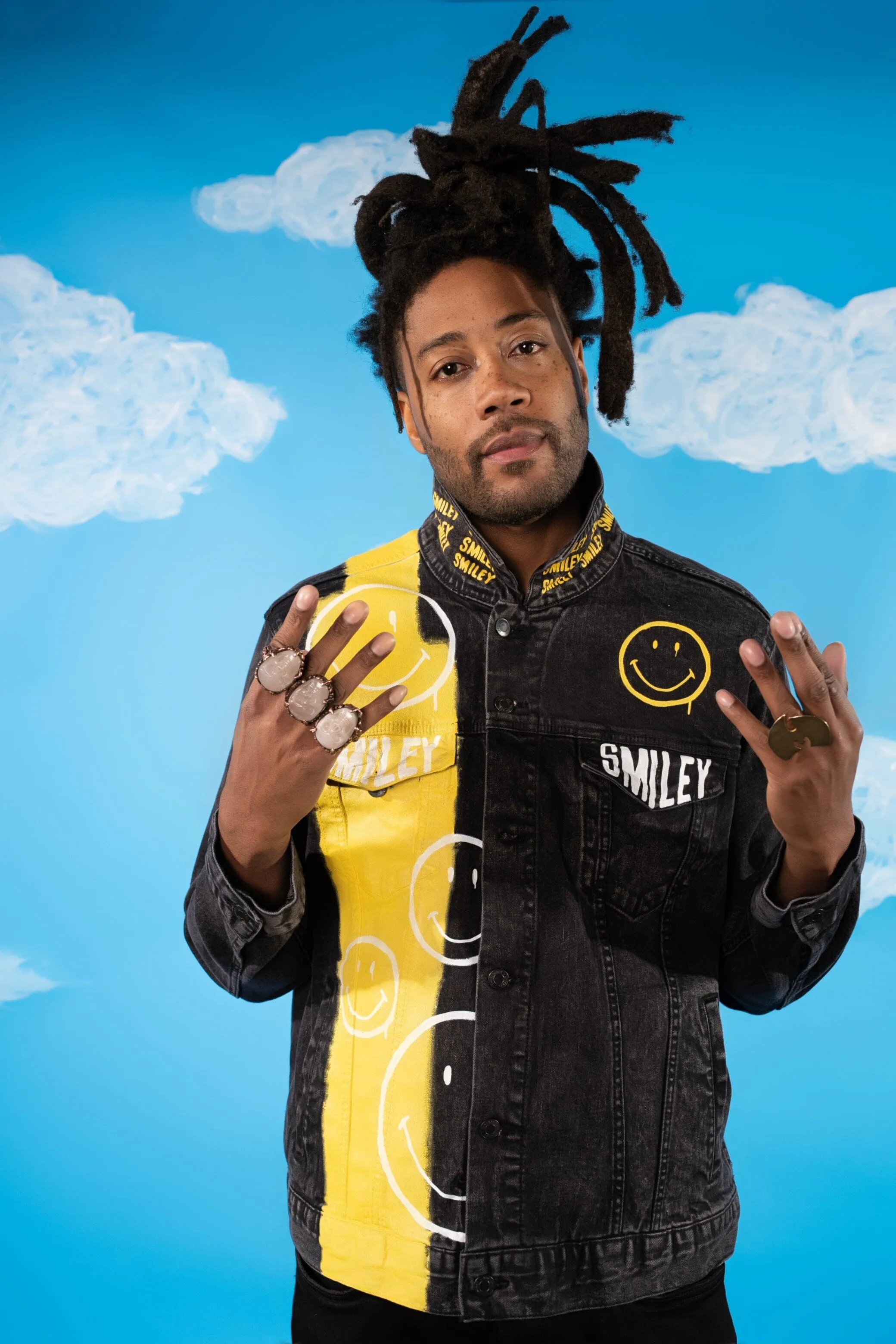 'The Smiley (Black) Denim' Painted Jacket