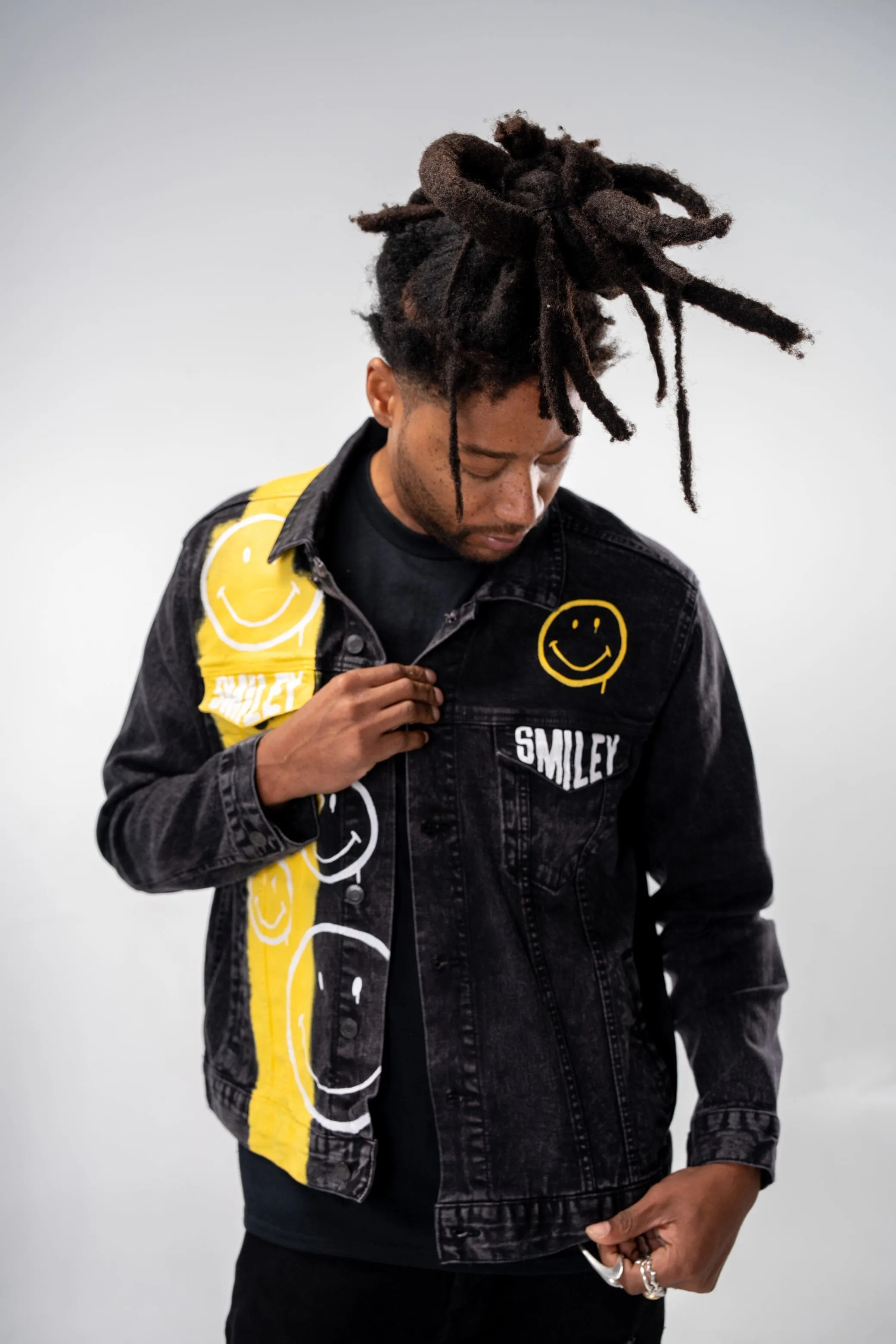 'The Smiley (Black) Denim' Painted Jacket