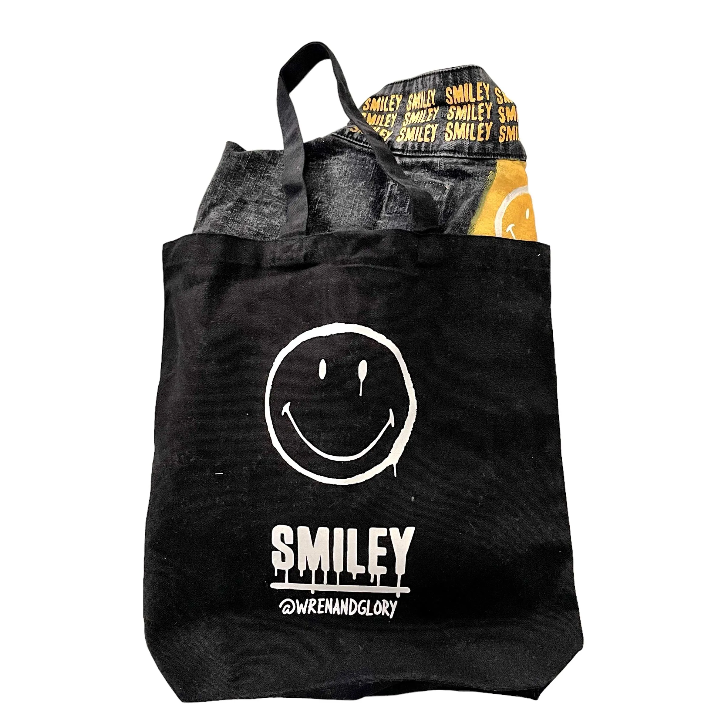 'The Smiley (Black) Denim' Painted Jacket