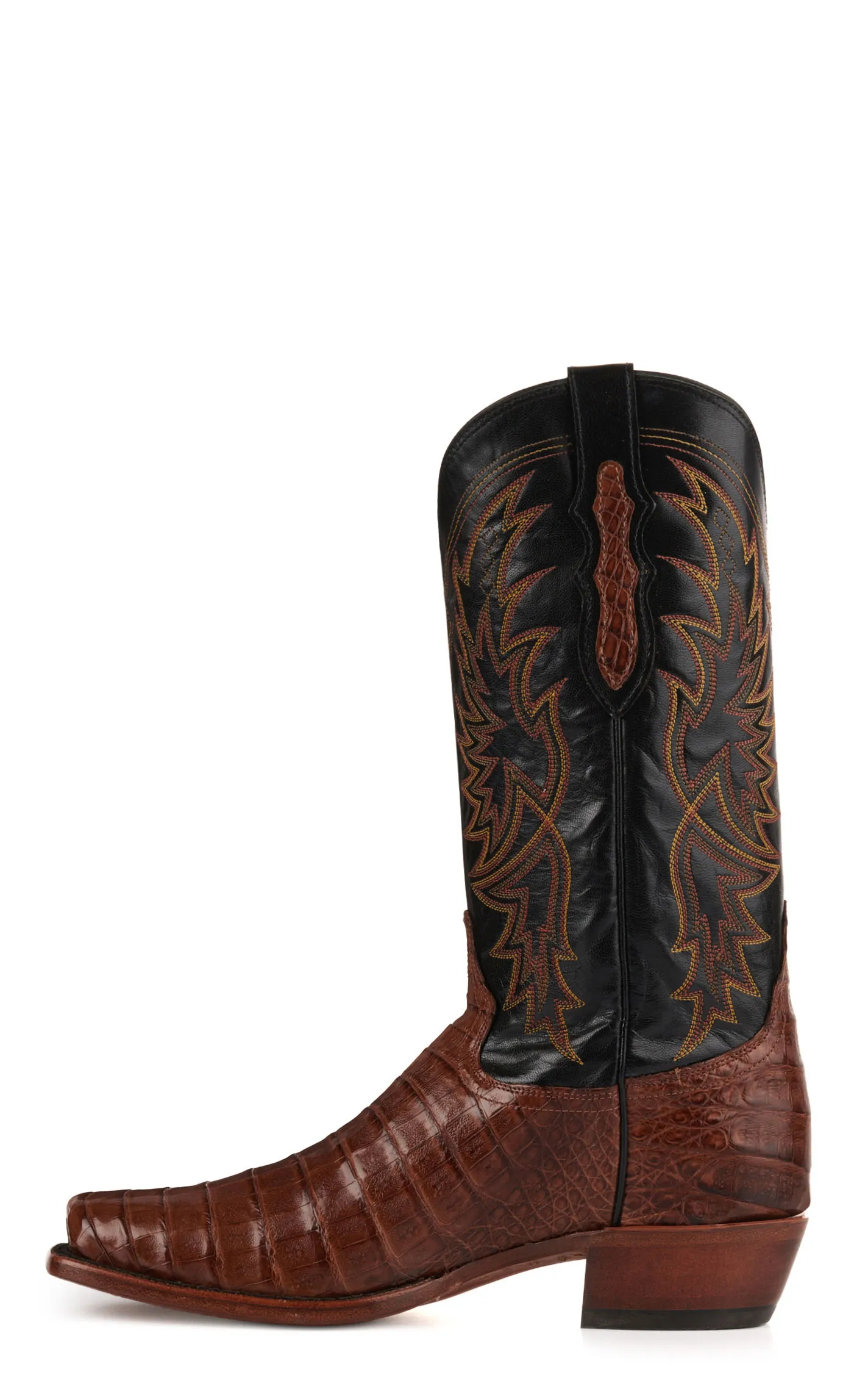 Tony Lama Men's Black and Brown Caiman Belly Punchy Square Toe Exotic Cowboy Boots - Cavender's Exclusive