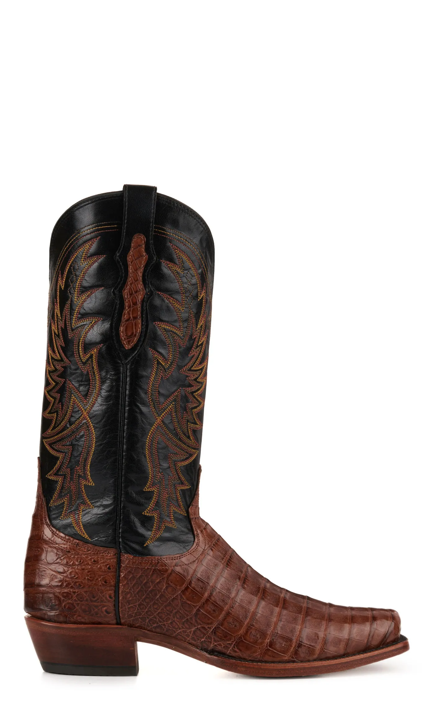 Tony Lama Men's Black and Brown Caiman Belly Punchy Square Toe Exotic Cowboy Boots - Cavender's Exclusive