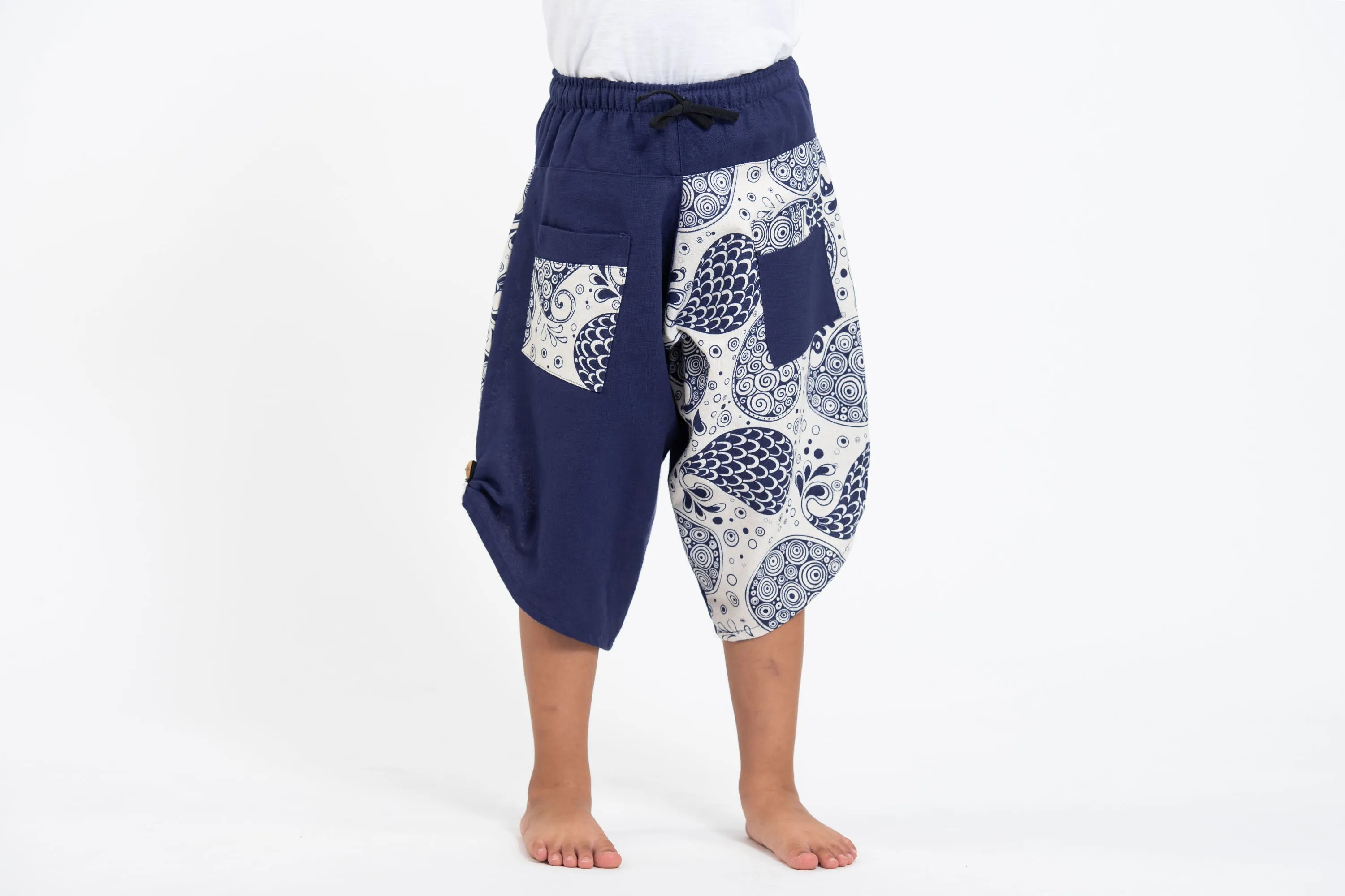 Two Tone Paisley Prints Kids Three Quarter Pants in Blue