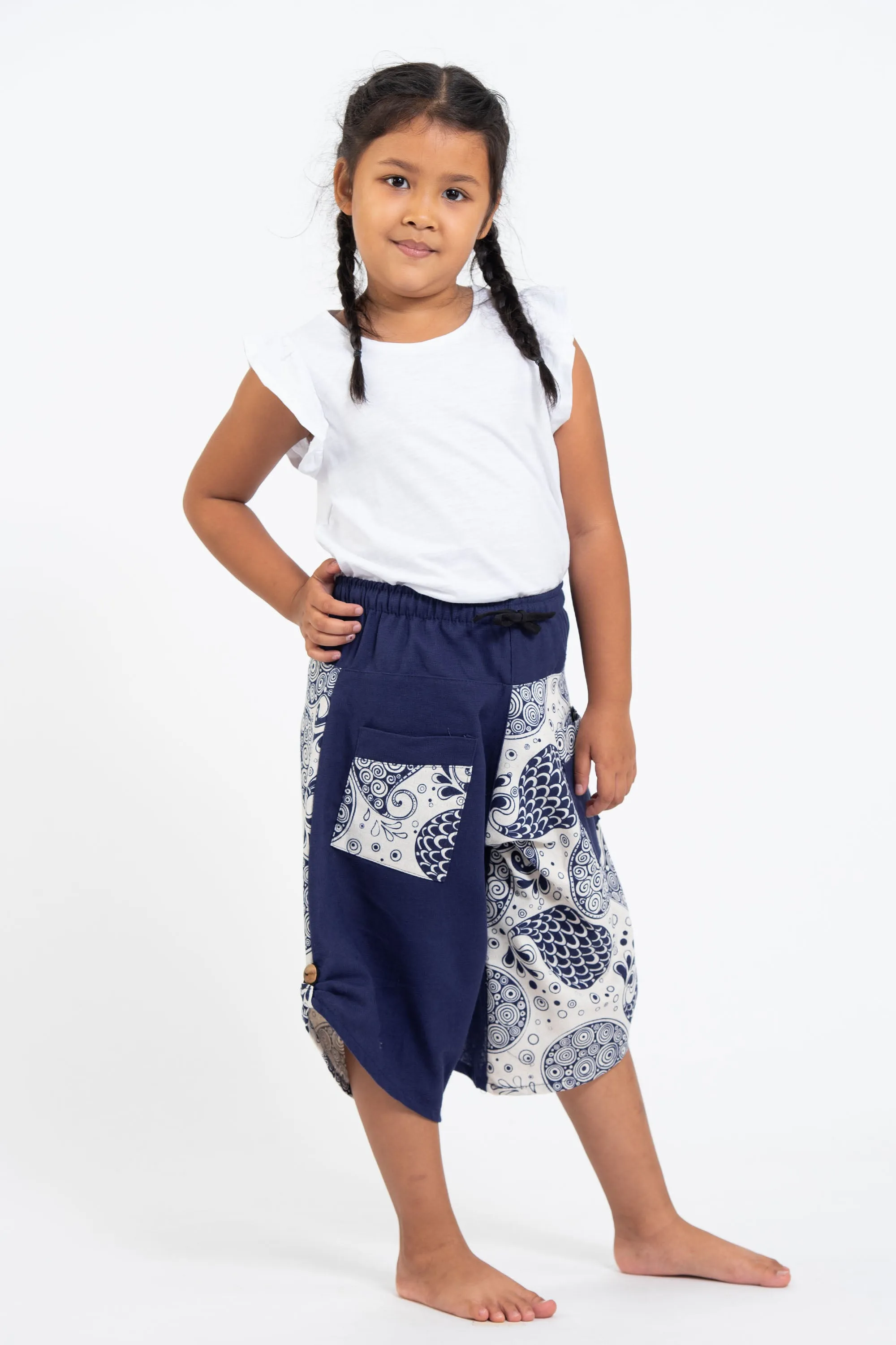 Two Tone Paisley Prints Kids Three Quarter Pants in Blue