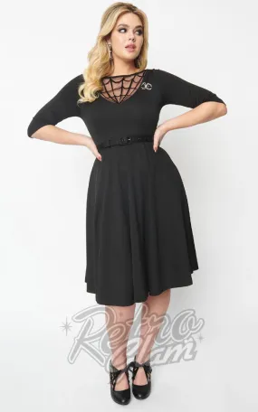 Unique Vintage 1950's Devon Spiderweb Mesh Swing Dress in Black - L & 2XL