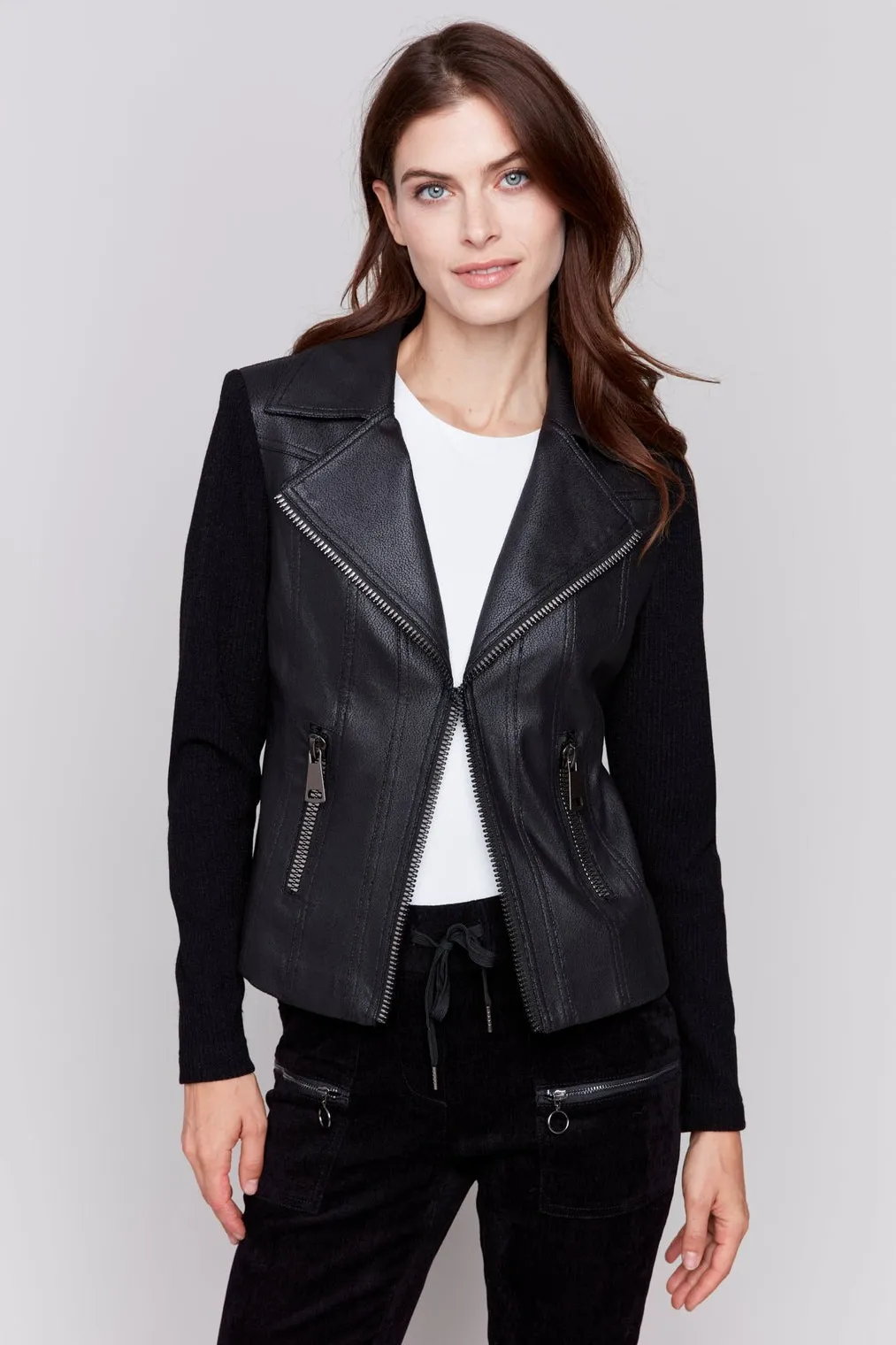 Vintage Faux Leather and Rib Knit Combo Perfecto Jacket