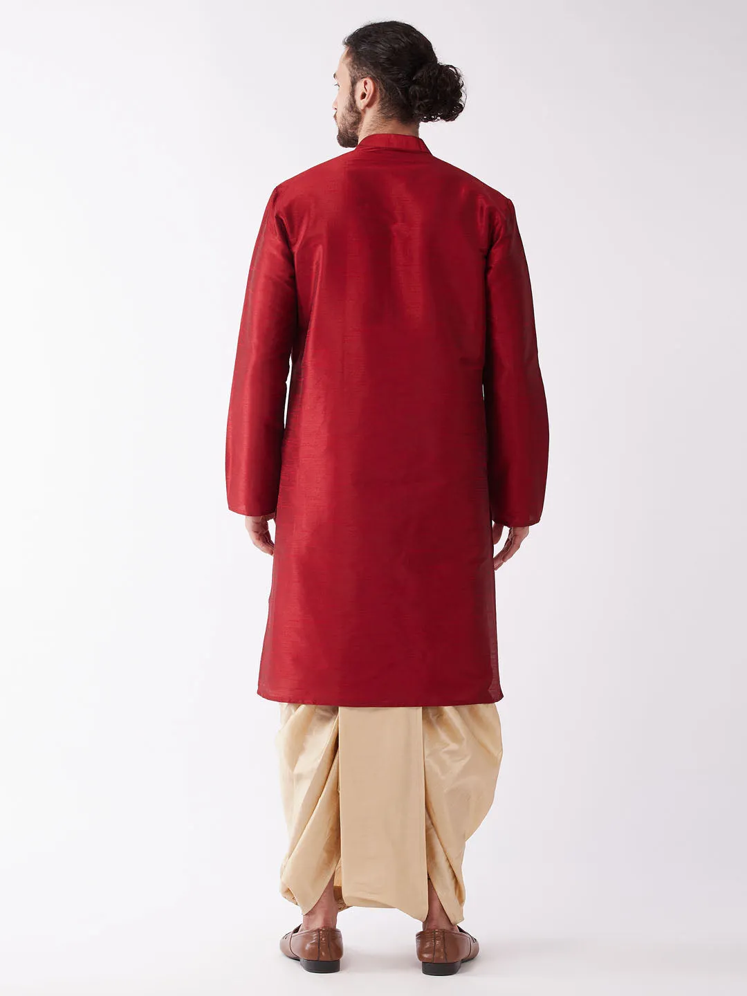 VM BY VASTRAMAY Men Maroon Regular Kurta with Dhoti Pants