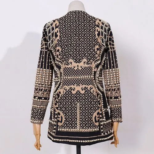 Women's Fashion Geometric Beaded Hidden Buckle Coat Blazer