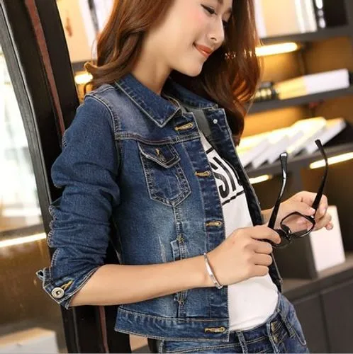 Women's Simple Style Solid Color Pocket Single Breasted Coat Denim Jacket