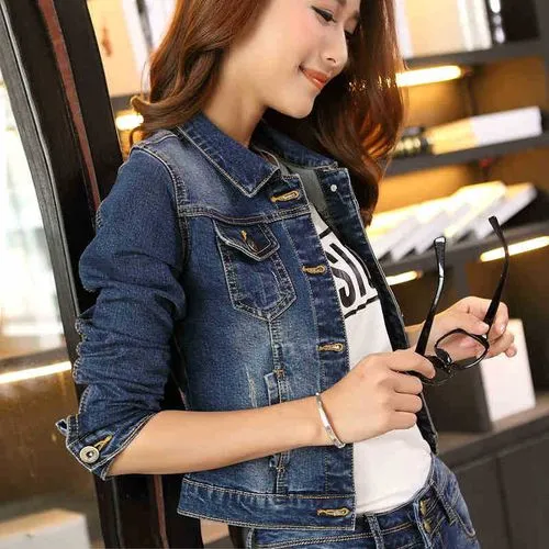 Women's Simple Style Solid Color Pocket Single Breasted Coat Denim Jacket