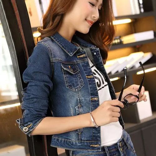 Women's Simple Style Solid Color Pocket Single Breasted Coat Denim Jacket